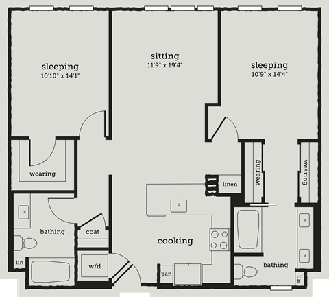a floor plan of a room with a bed and a closet